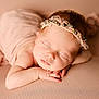 baby, newborn, sleeping, headband, beads, soft_texture, blanket, infant, peaceful, portrait, closeup, cute, child, resting, skin, hand, face, cute_baby, adorable, calm