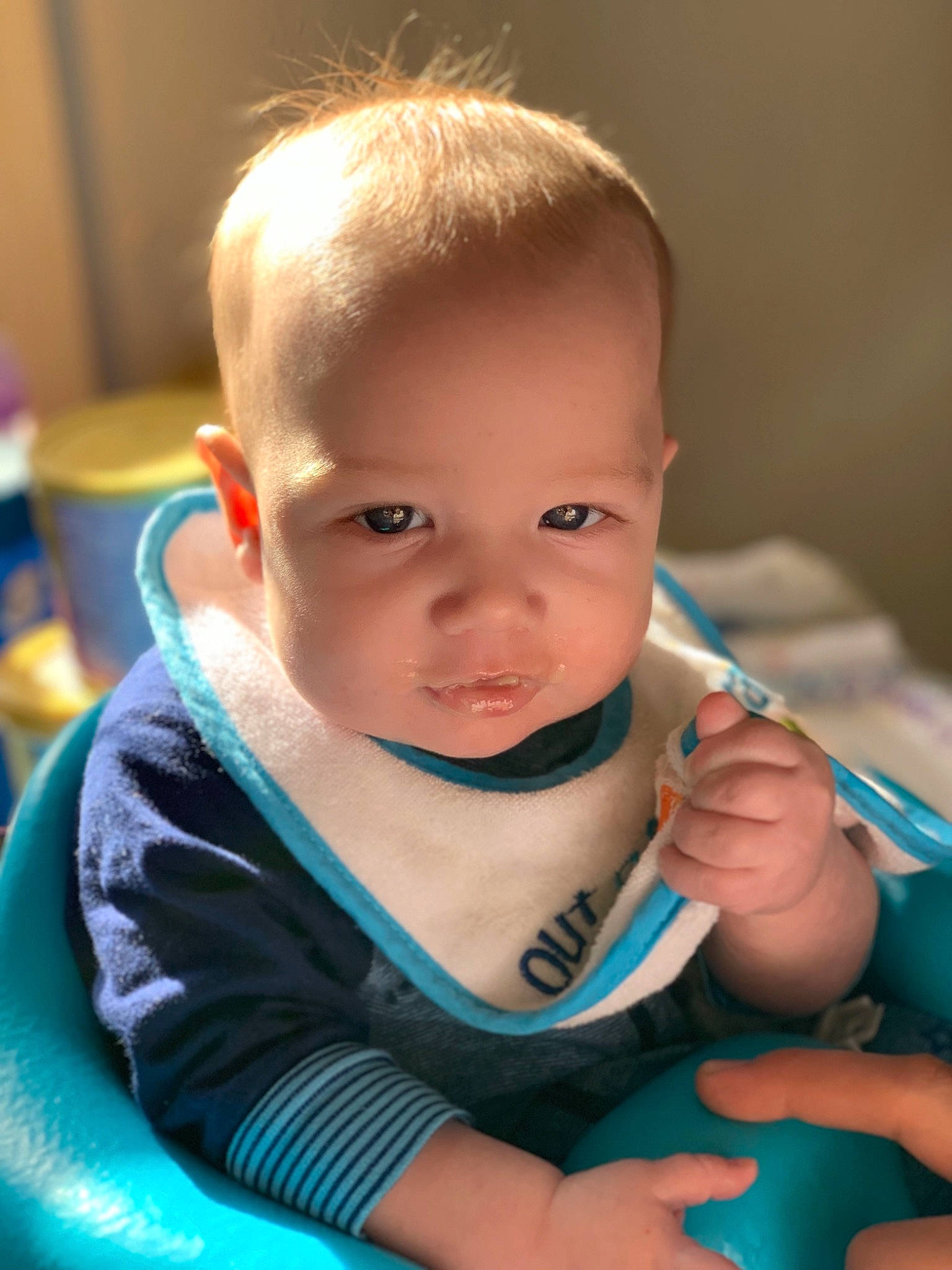 Tyler Jr is registered to the contest to win money with this photo: blue, boy, cheek, child, chin, ear, eye, face, fun, girl, head, infant, iris, lip, nose, person, product, sitting, skin, smile