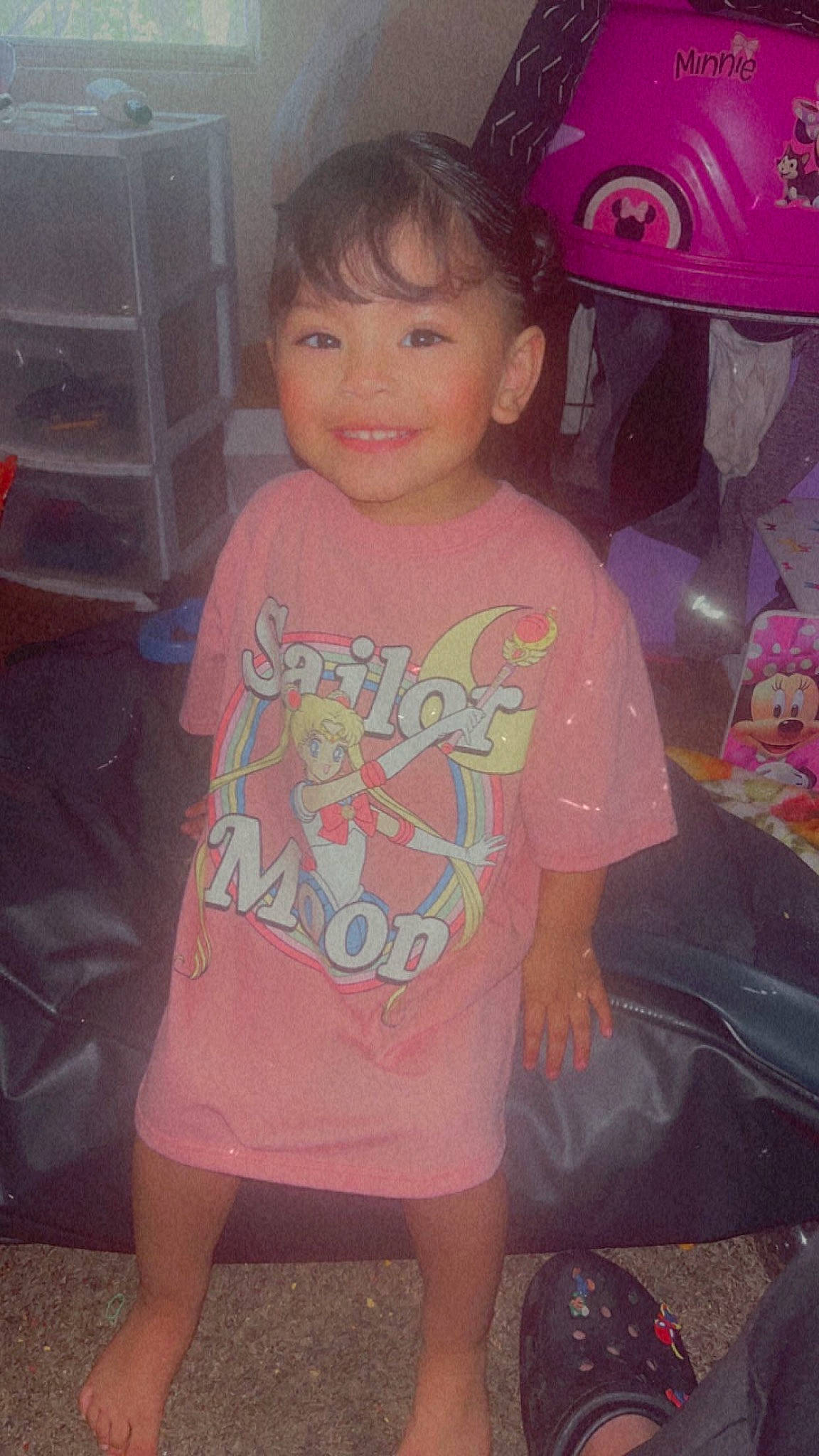 Adaleya is registered to the contest to win money with this photo: baby_toddler_clothing, cheek, cool, eye, facial_expression, fun, hairstyle, happy, head, iris, joy, mouth, organ, person, pink, shorts, skin, sleeve, smile, standing