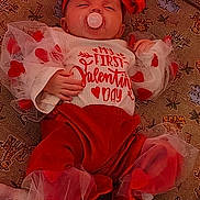 Ola joined the competition — help win amazing prizes! animal_print, baby, celebration, child, cozy, cute, headband, holiday, indoors, infant, pacifier, patterned_blanket, peaceful, portrait, red_clothing, shoes, sleeping, soft_lighting, tulle, valentines_day