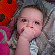 Noah joined the competition — help win amazing prizes! baby, blanket, blue_eyes, bottle, child, close_up, comfort, cozy, cute, face, hand, indoors, infant, portrait, resting, sleeping_area, soft_toys, striped_clothing, thumb_sucking, young