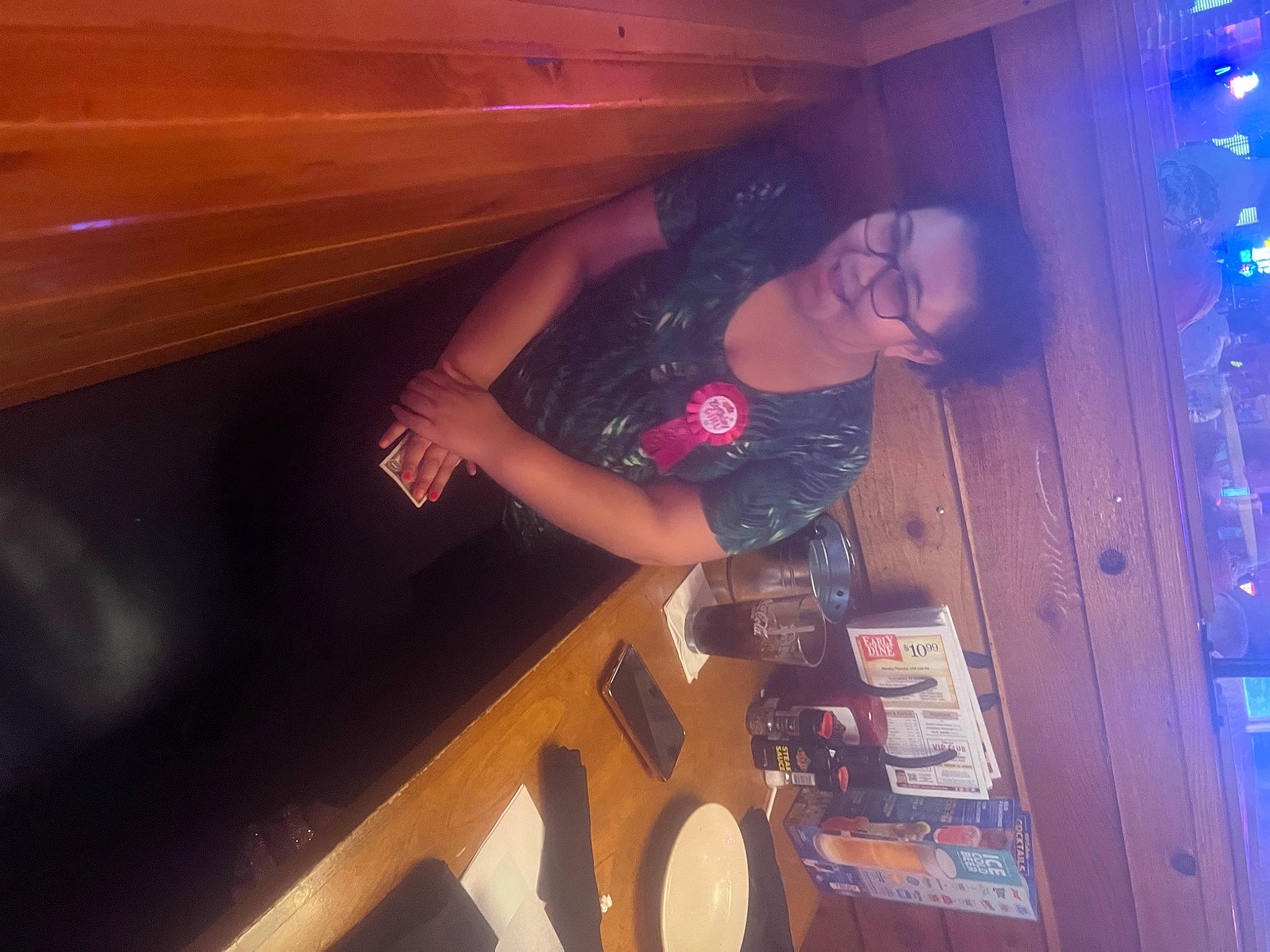 Ashlynn joined the competition — help win amazing prizes! ceiling, cool, elbow, electric_blue, entertainment, event, finger, flesh, fun, human_body, human_leg, joy, leisure, magenta, night, person, recreation, room, stairs, t_shirt