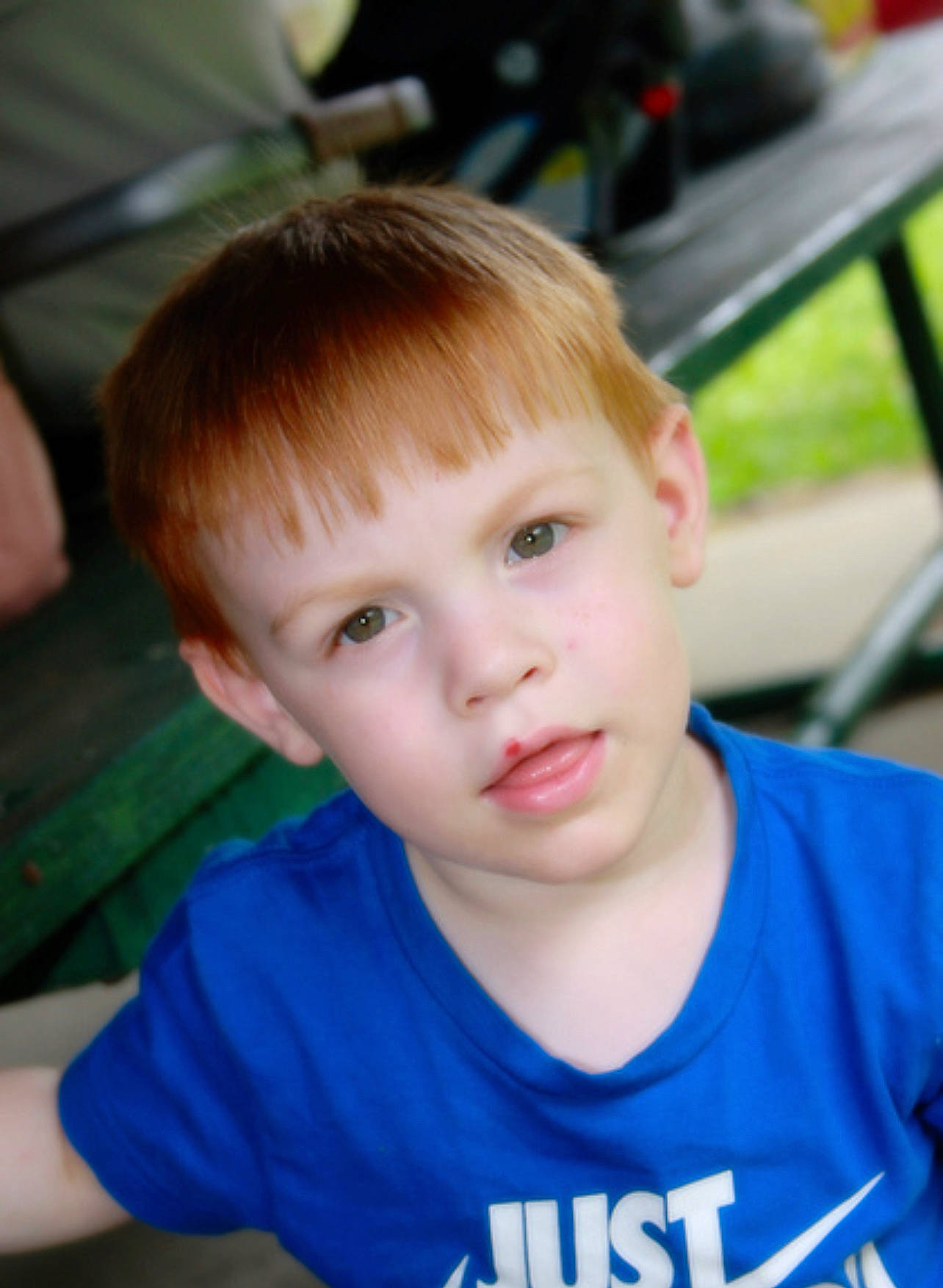 Beckett is registered to the contest to win money with this photo: cheek, chin, eye, eyebrow, eyelash, face, facial_expression, forehead, fun, happy, iris, jaw, leisure, neck, nose, person, shoulder, skin, t_shirt, toddler