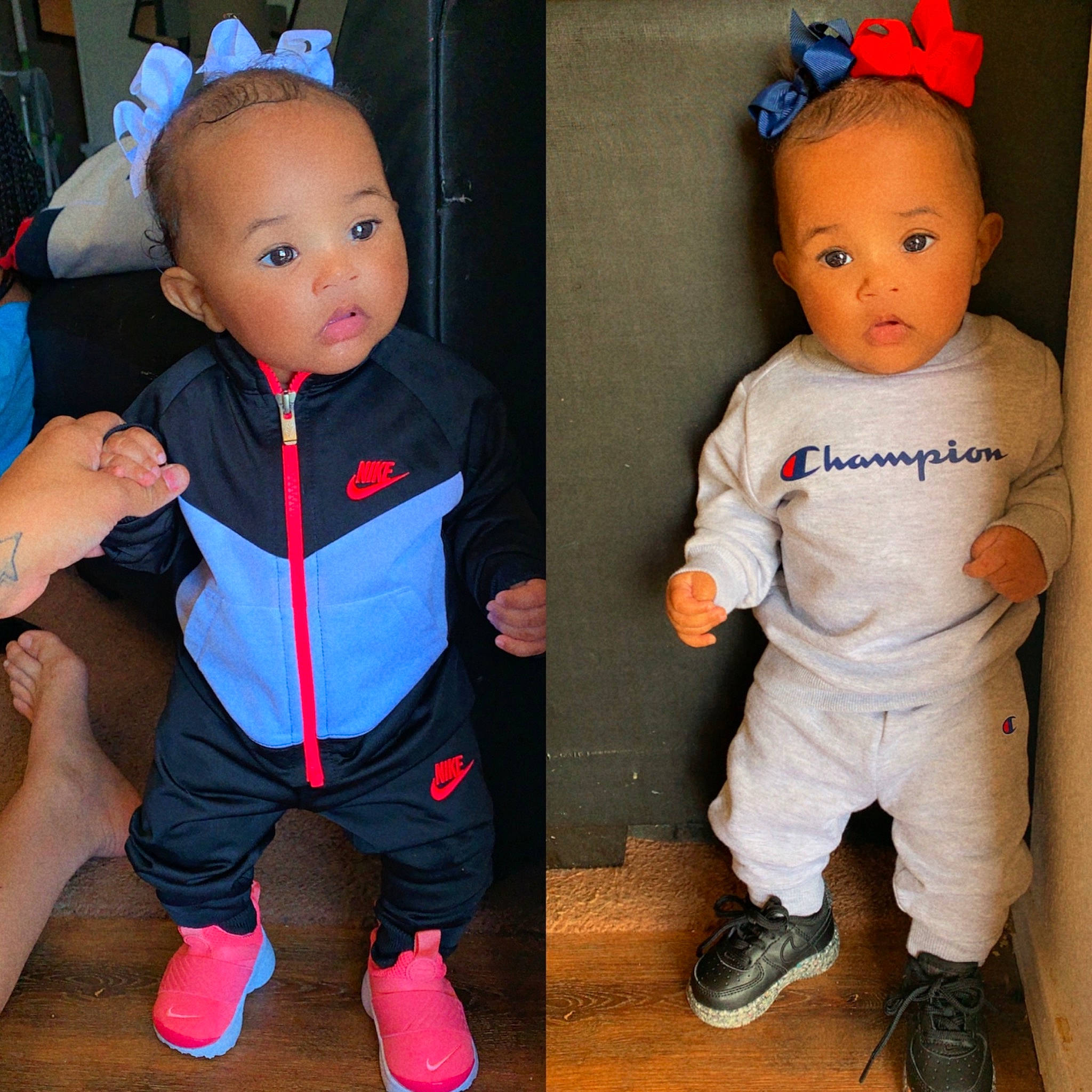 Kamiah joined the competition — help win amazing prizes! arm, baby, baby_toddler_clothing, blue, cheek, chin, eye, facial_expression, gesture, hairstyle, joint, nose, outerwear, person, pink, product, shoe, skin, sleeve, standing