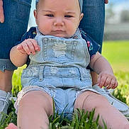 Autumn joined the competition — help win amazing prizes! baby, child, denim_overalls, headband, grass, outdoor, sunlight, person, feet, legs, jeans, shoes, hand, summer, casual_clothing, portrait, nature, support, baby_clothes, infant