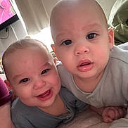 Hudson And Jackson is registered to the contest to win money with this photo: accessories, architecture, baby, babylaughing, bed, bedroom, blonde, bodypart, building, clothing, computerhardware, cosmetics, couch, cushion, electronics, face, frown, furniture, hair, happy