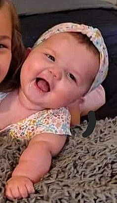 Rylee joined the competition — help win amazing prizes! baby, baby_toddler_clothing, cheek, chin, eye, eyebrow, finger, gesture, happy, iris, lip, mammal, mouth, nose, person, pink, product, skin, smile, thumb