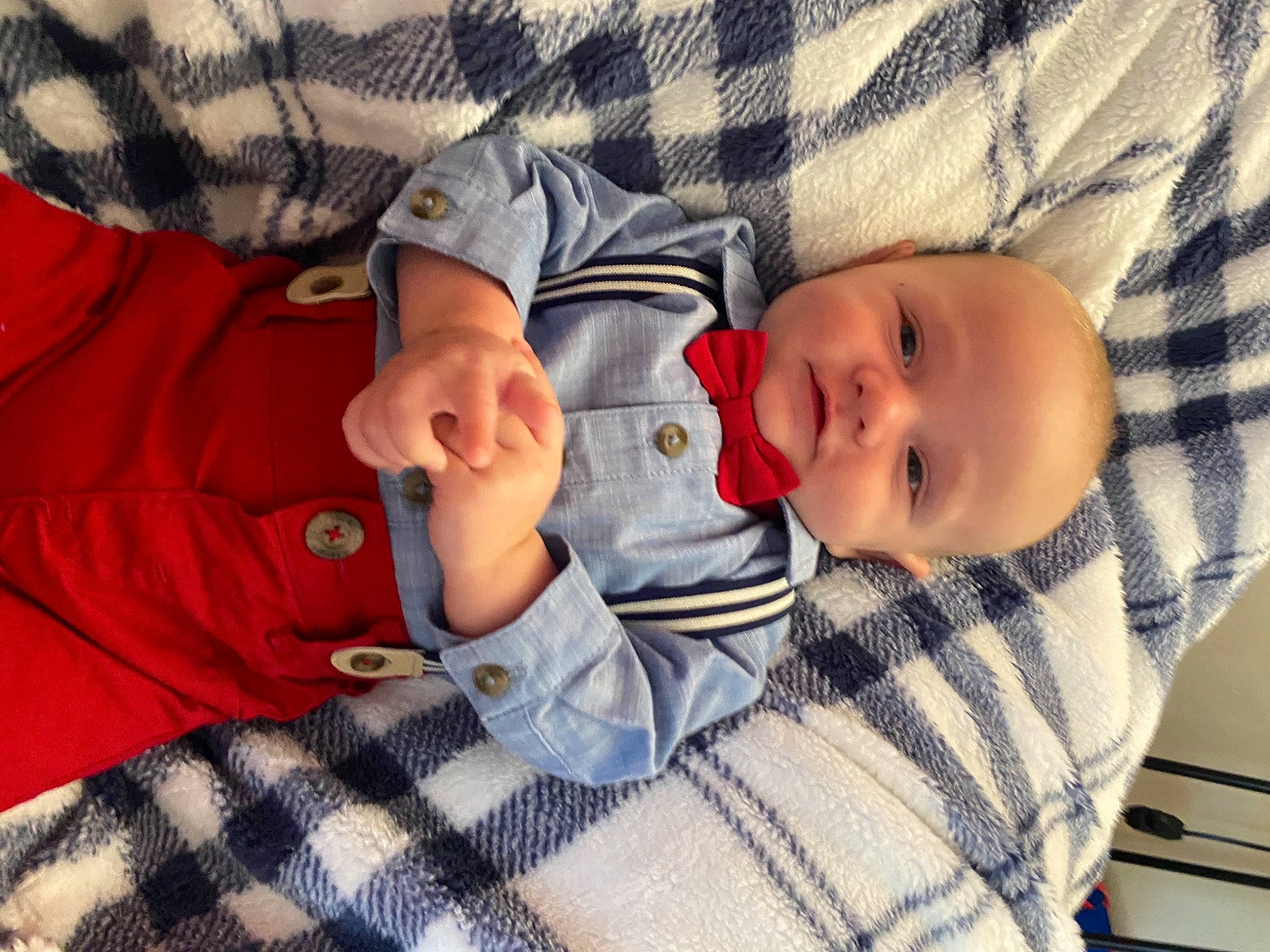 Kayden joined the competition — help win amazing prizes! baby, baby_products, baby_toddler_clothing, cheek, child, comfort, eye, gesture, head, lip, mammal, mouth, nose, pattern, person, plaid, skin, sleeve, smile, textile