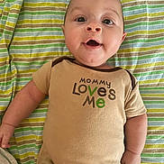 Robert joined the competition — help win amazing prizes! baby, infant, onesie, clothing, striped_blanket, smiling, happy, lying_down, child, cute, face, portrait, toddler, expression, skin, arm, hand, head, eyes, mouth