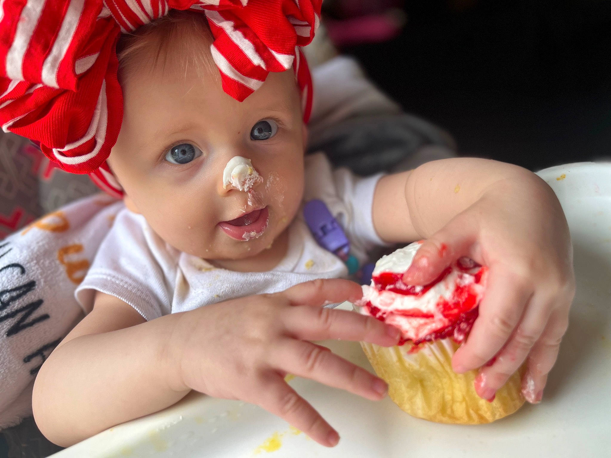 Penelope joined the competition — help win amazing prizes! baby, baby_toddler_clothing, cap, child, costume_hat, finger, food, happy, hat, headgear, ingredient, lip, person, pink, recipe, skin, sun_hat, sweetness, textile, toddler