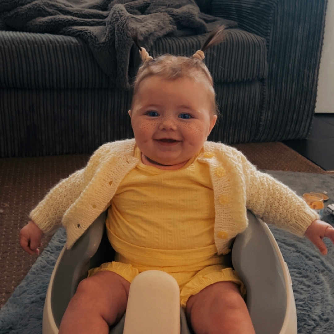 Marliah-Mae is registered to the contest to win money with this photo: architecture, baby, building, clothing, couch, cushion, face, furniture, happy, head, homedecor, hosiery, indoors, livingroom, person, photography, portrait, sitting, smile, sock