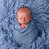 newborn, baby, sleeping, blue, blanket, wrap, soft, cozy, infant, portrait, child, cute, peaceful, knit, texture, resting, closeup, head, small, wrapped
