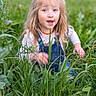 Oakley Young joined the competition — help win amazing prizes! blonde_hair, casual_clothing, child, curly_hair, cute, daylight, denim_overalls, field, grass, greenery, happy, long_hair, nature, outdoor, person, plants, portrait, spring, toddler, wildflowers