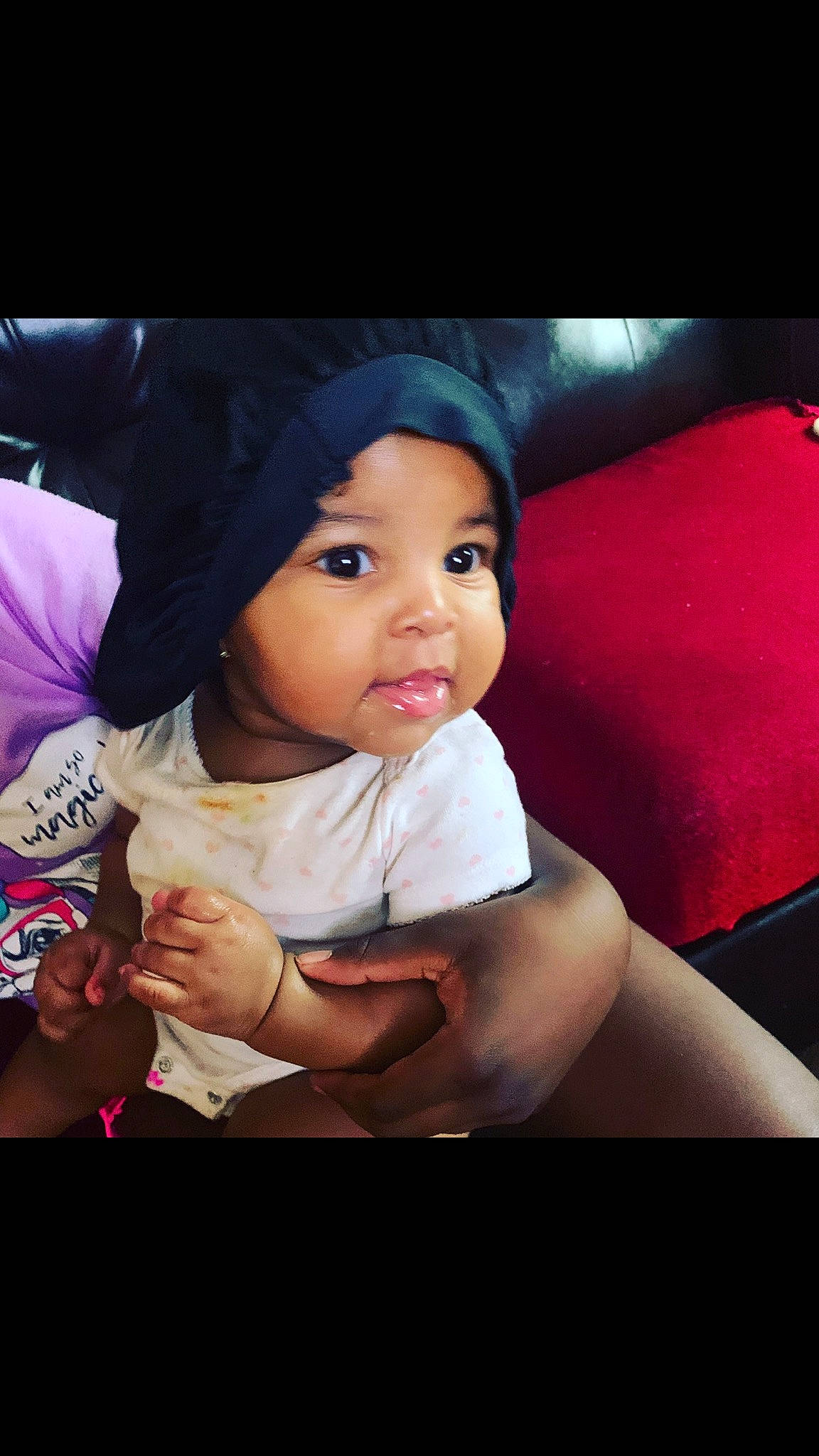 Daelynn joined the competition — help win amazing prizes! baby, baby_toddler_clothing, black_hair, cheek, child, comfort, finger, hand, headwear, lip, nose, person, skin, toddler
