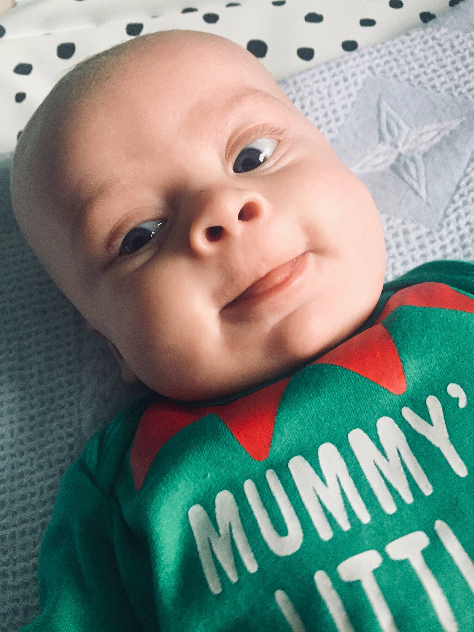 Kj is registered to the contest to win money with this photo: baby, baby_making_funny_faces, bedtime, cheek, child, close_up, face, facial_expression, happy, head, joy, lip, mouth, nose, person, photo_caption, skin, smile, toddler