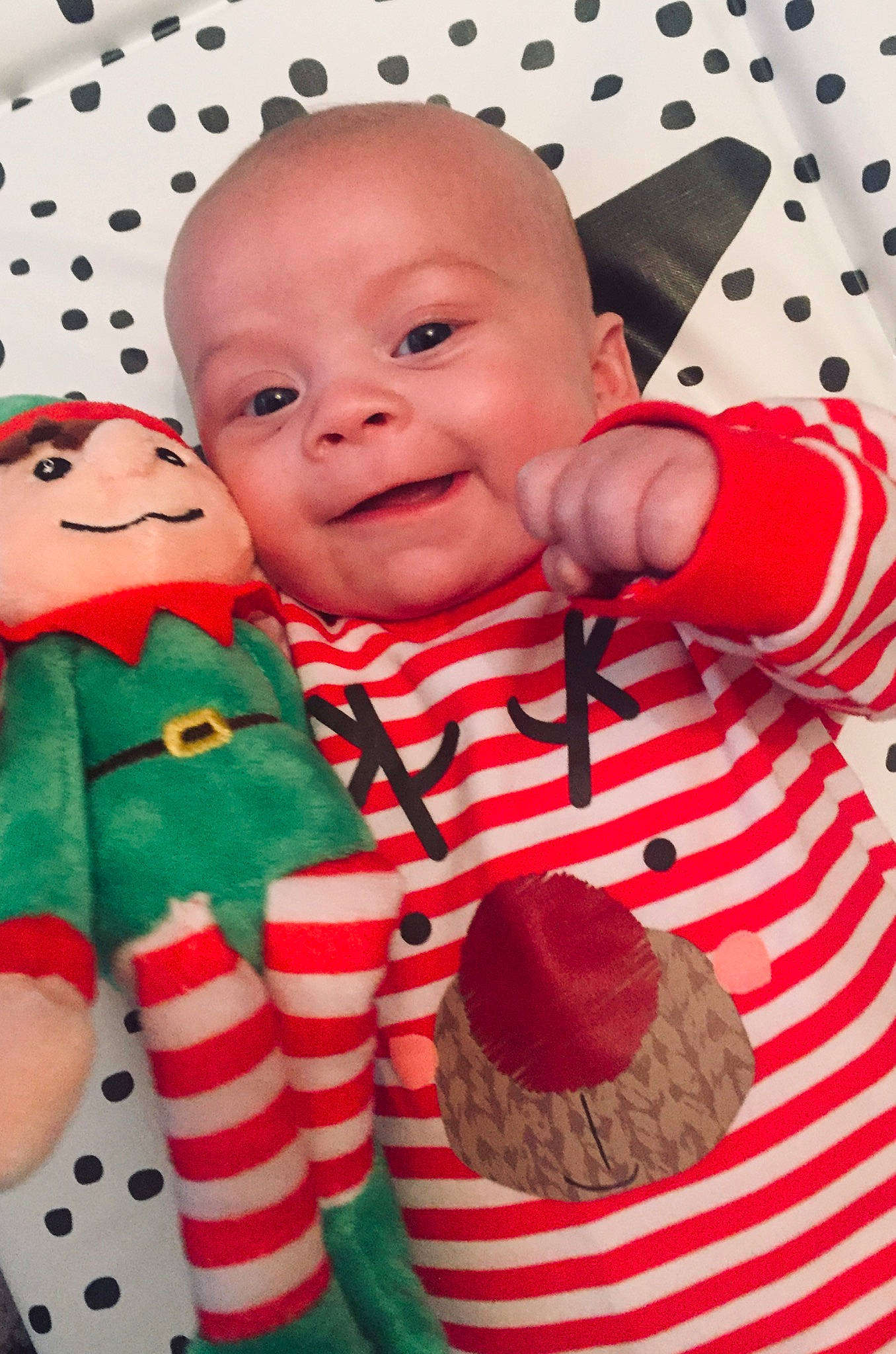 Kj joined the competition — help win amazing prizes! baby, cheek, child, face, head, linens, outerwear, pattern, person, red, skin, smile, stuffed_toy, textile, toddler, toy