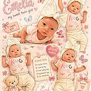 Emelia joined the competition — help win amazing prizes! baby, twin, girl, bow, headband, butterfly, heart, teddy_bear, pink, cute, infant, illustration, collage, text_overlay, love, soft_colors, flower, outfit, pose, adorable