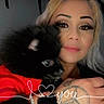 Bear is registered to the contest to win money with this photo: black_dog, blonde_hair, bracelet, cuddle, cute, dog, eyelashes, face, hand, indoor, love, makeup, pet, red_clothing, selfie, smartwatch, tattoo, text_overlay, watch, woman