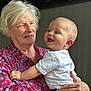 Wesley joined the competition — help win amazing prizes! baby, elderly_woman, smile, holding, white_shirt, red_blouse, portrait, indoor, affection, family, joy, person, skin, hand, face, head, candid, interaction, love, warmth
