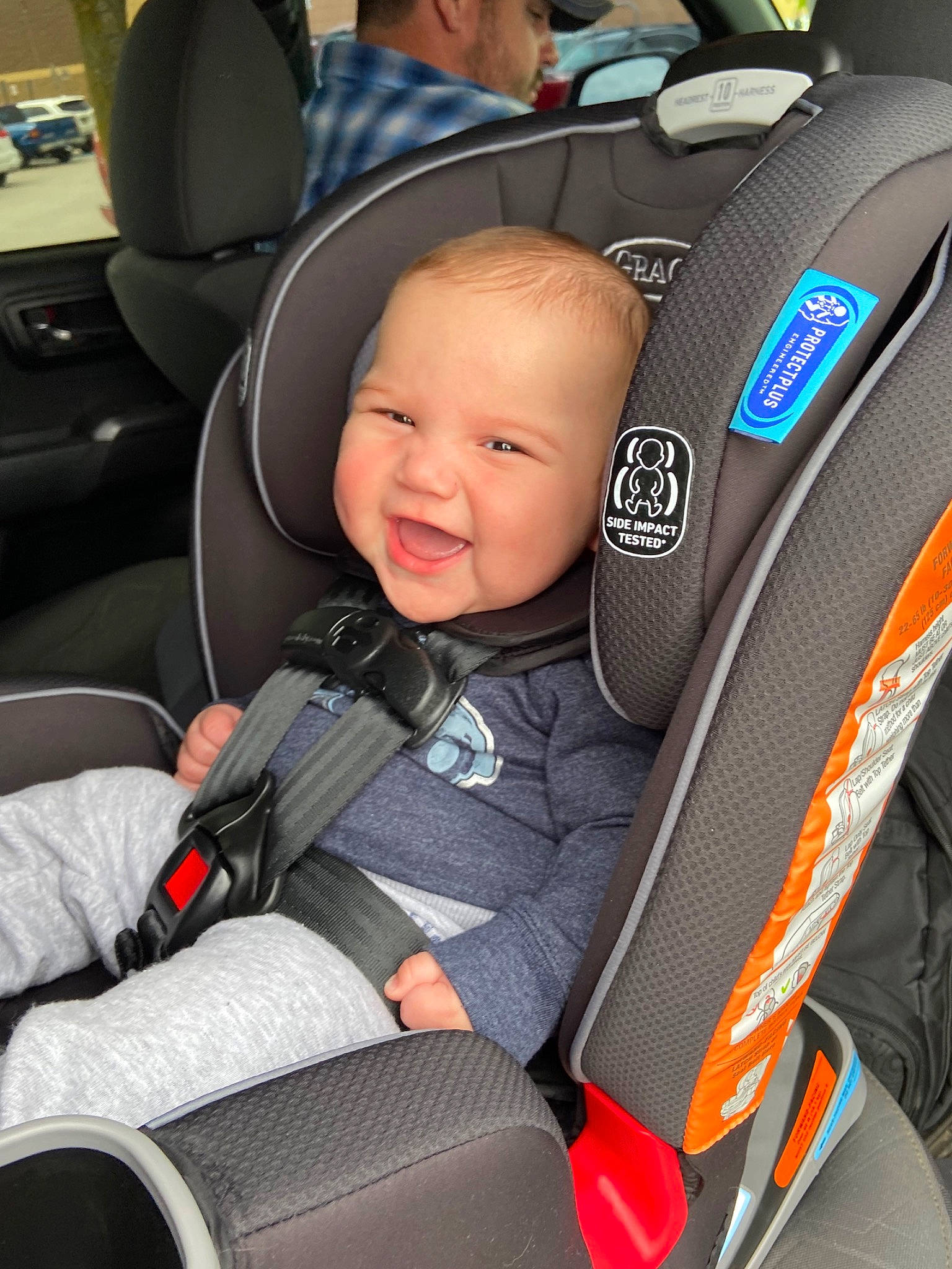 Monroe is registered to the contest to win money with this photo: auto_part, baby, baby_carriage, baby_in_car_seat, baby_products, car, car_seat, car_seat_cover, child, comfort, family_car, head_restraint, headwear, person, product, seat_belt, toddler, vehicle