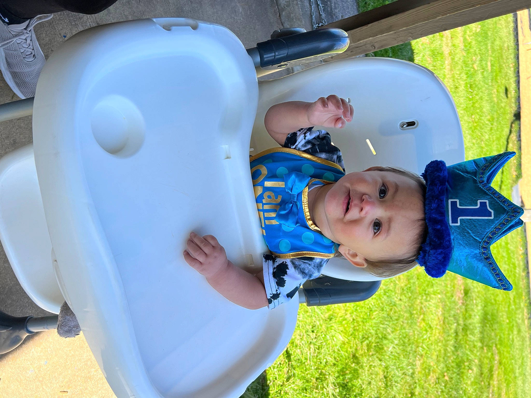Kameron is registered to the contest to win money with this photo: baby, baby_products, baby_toddler_clothing, child, electric_blue, fun, grass, happy, hat, leisure, mammal, person, plant, play, product, recreation, sitting, smile, t_shirt, toddler