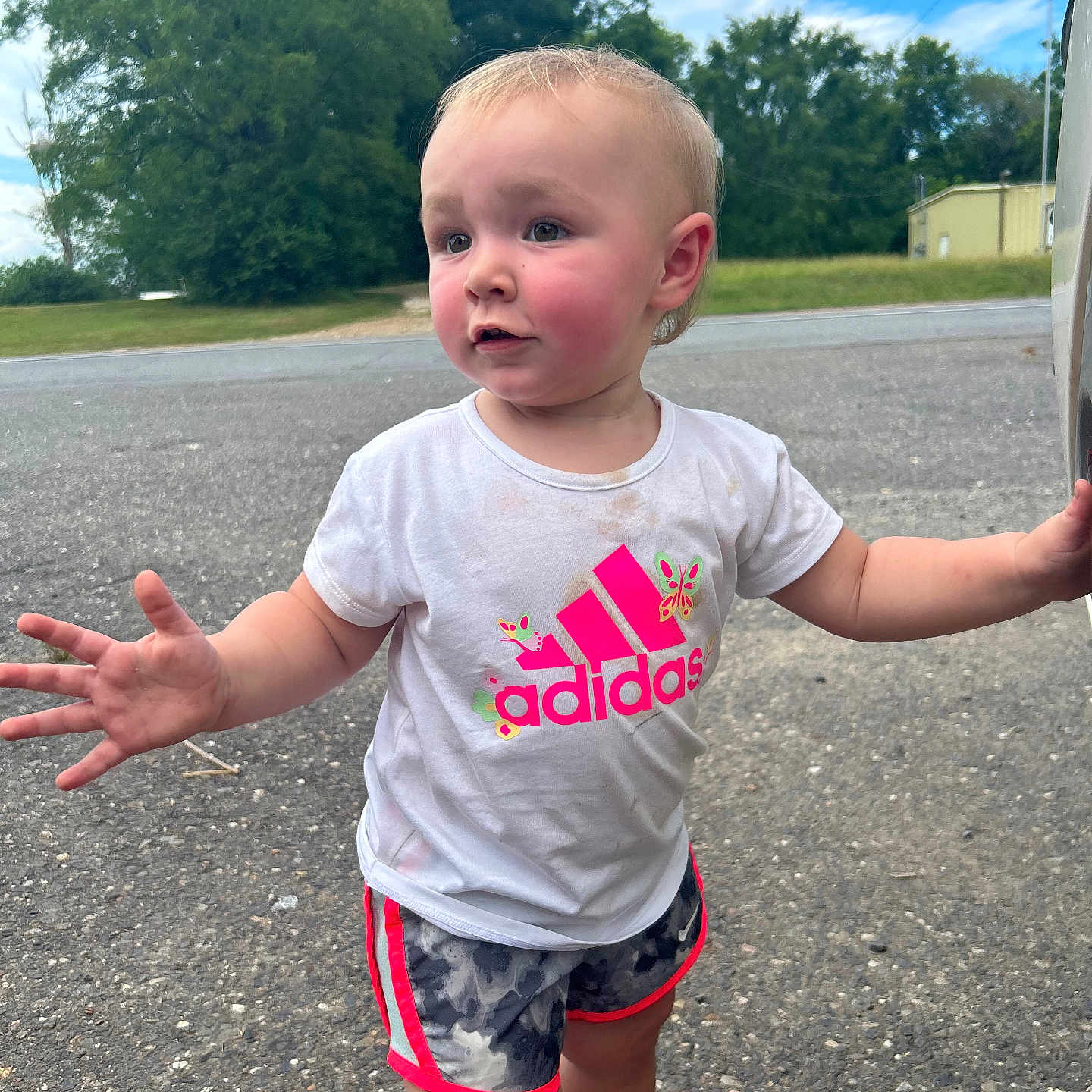 Rhyatt King-Davis joined the competition — help win amazing prizes! baby, bodypart, city, clothing, face, finger, footwear, hand, head, person, photography, portrait, road, shoe, shorts, street, summer, t_shirt, urban, walking