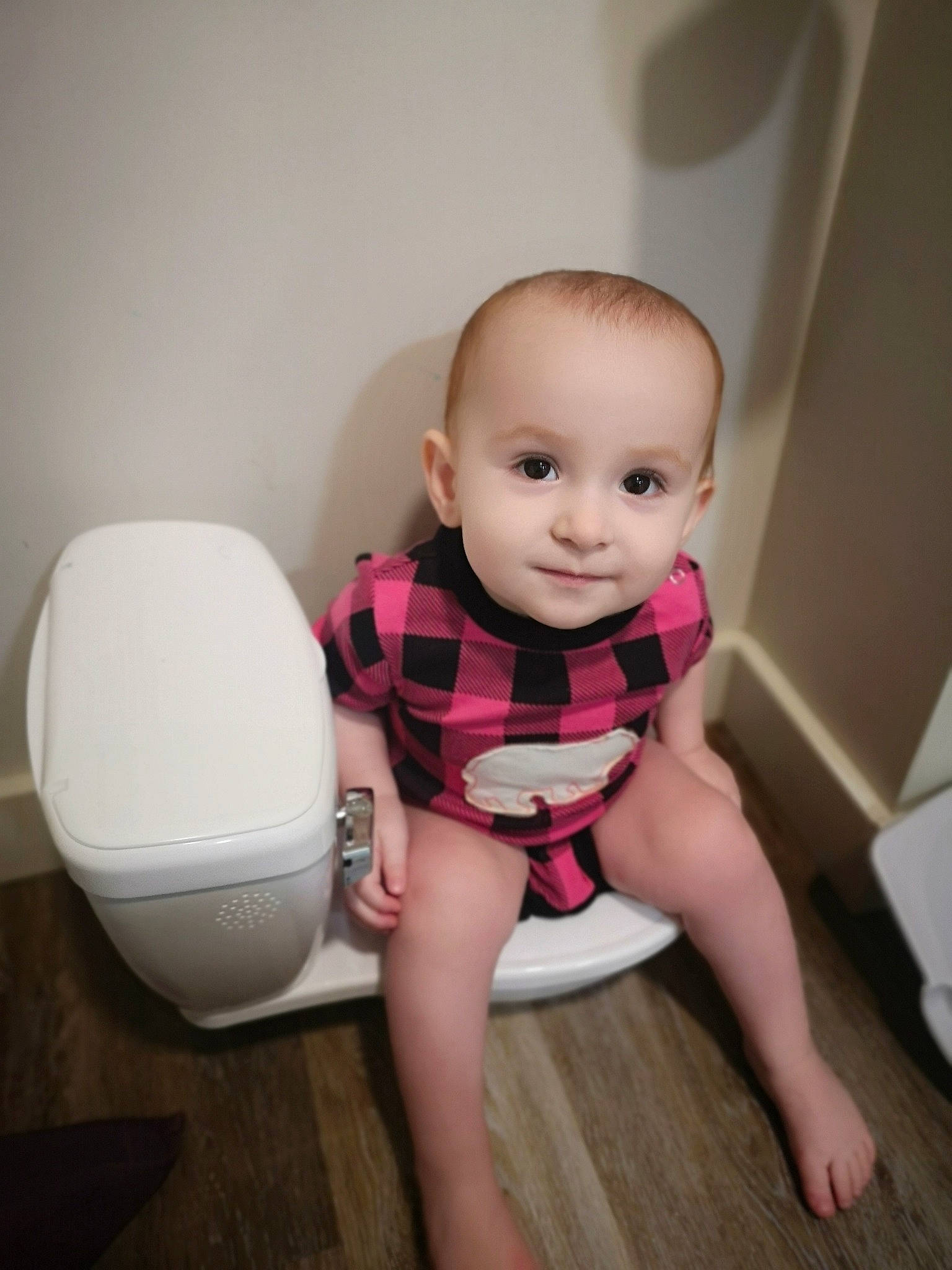 Reiya joined the competition — help win amazing prizes! baby, chamber_pot, cheek, child, leg, person, pink, plumbing_fixture, potty_training, sitting, skin, toddler, toilet