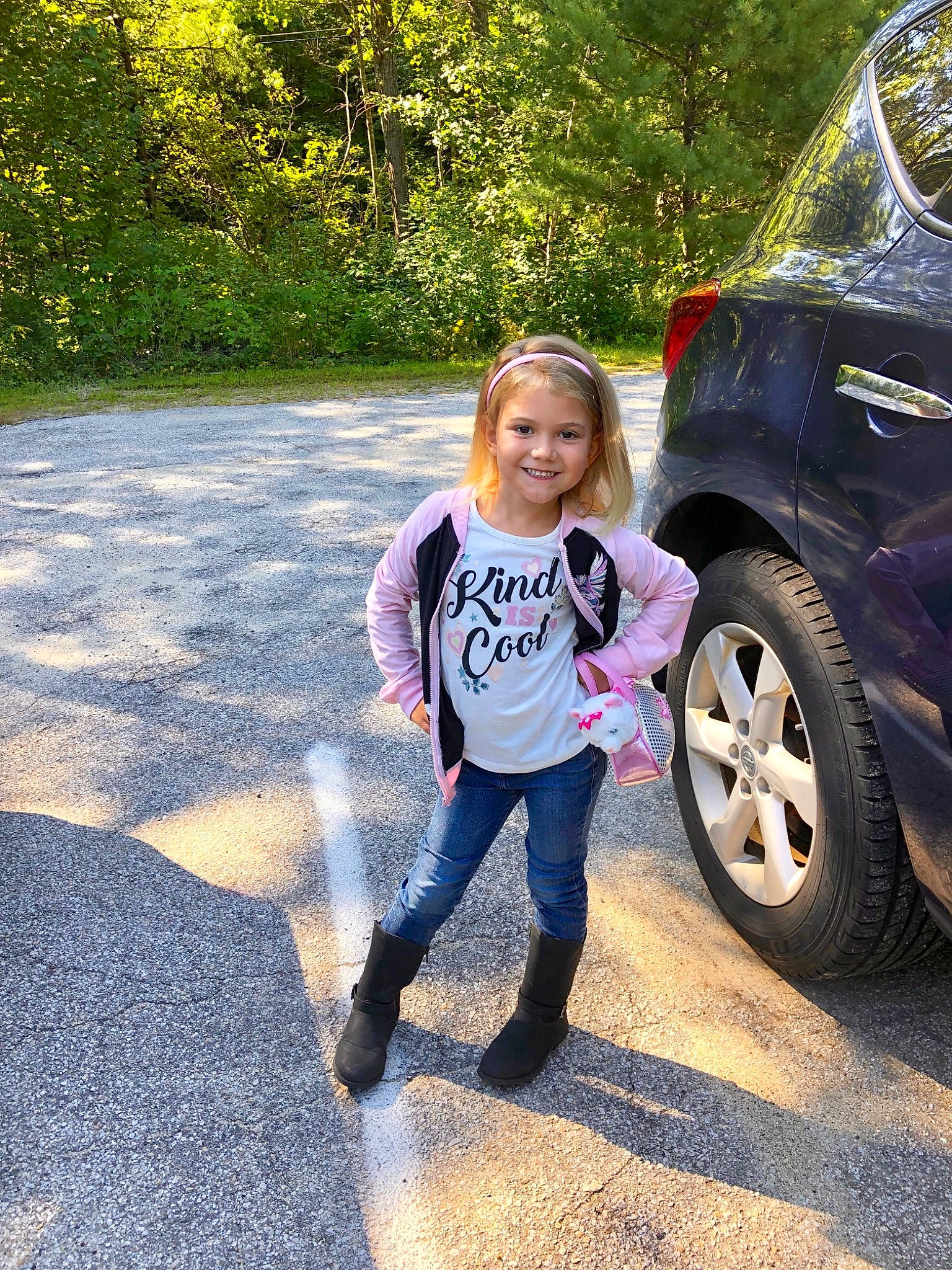 Aleena joined the competition — help win amazing prizes! asphalt, car, child, family_car, fun, grass, jeans, joy, leisure, luxury_vehicle, person, photography, pink, plant, recreation, toddler, tree, vacation, vehicle