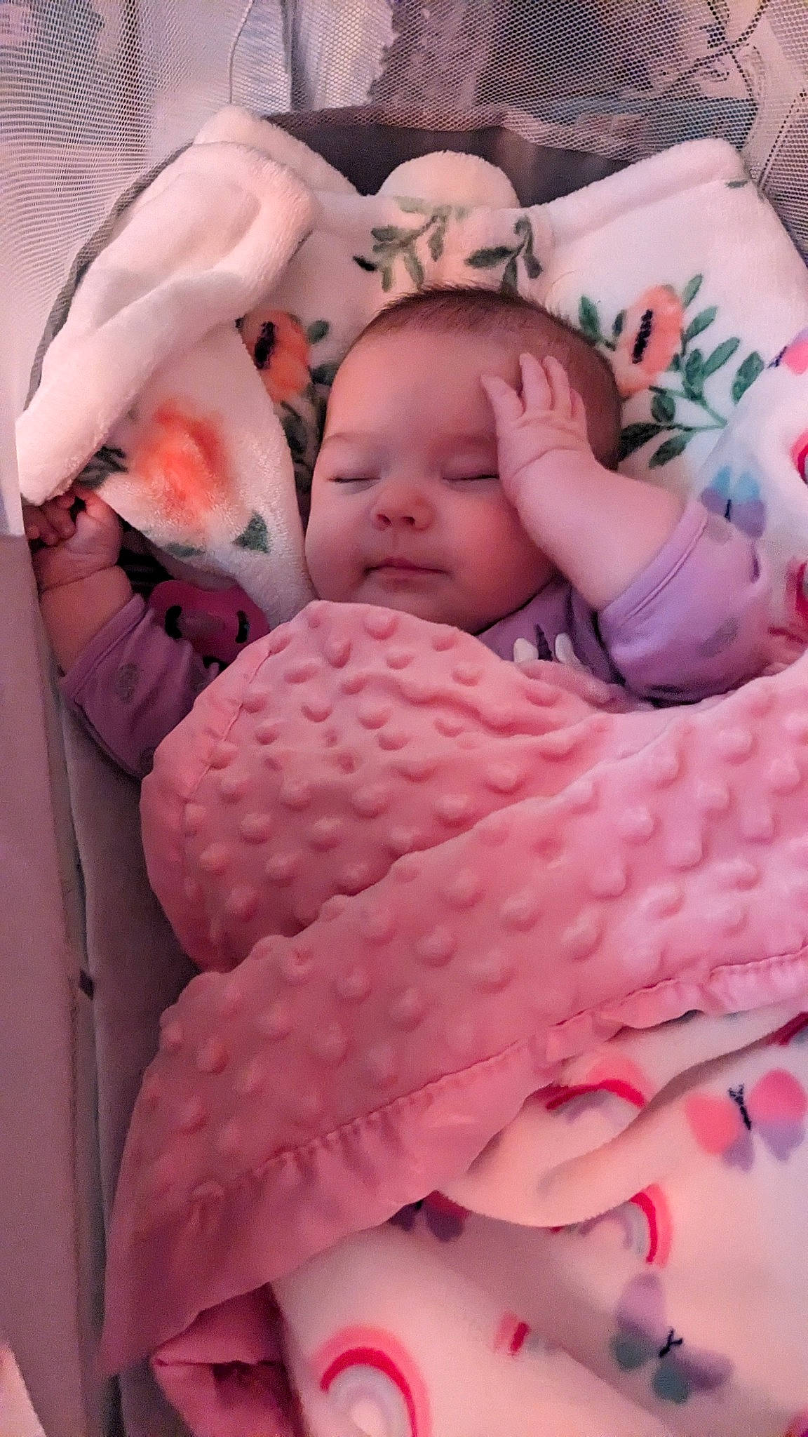 Katherine is registered to the contest to win money with this photo: abdomen, baby, baby_products, baby_sleeping, baby_toddler_clothing, bedding, child, comfort, eyelash, gesture, interaction, linens, magenta, nail, pattern, person, pink, skin, thigh, thumb