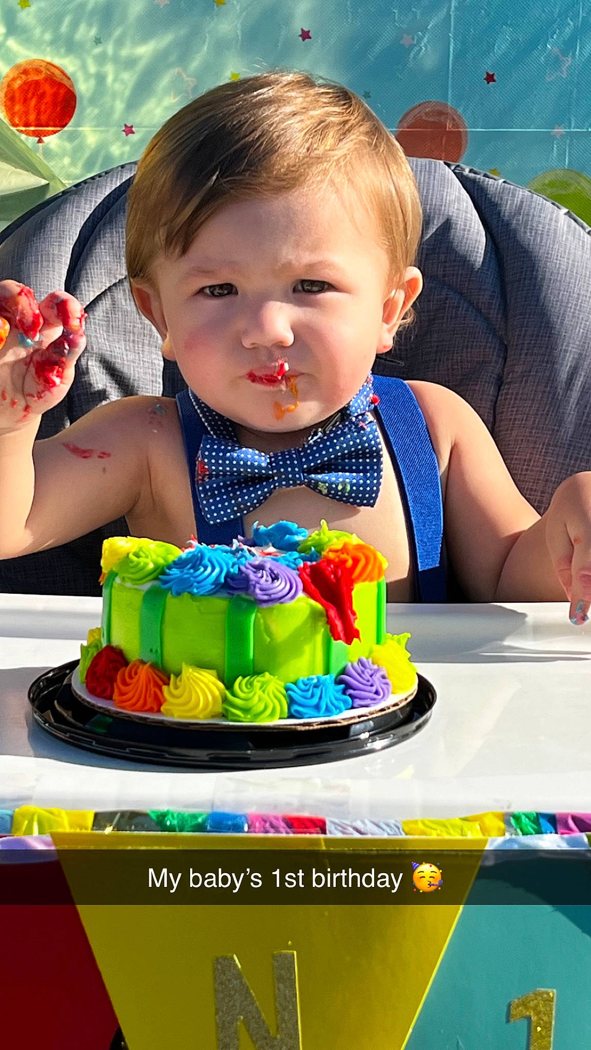 Anthony is registered to the contest to win money with this photo: baked_goods, birthday, birthday_cake, buttercream, cake, cake_decorating, cake_decorating_supply, cuisine, face, food, green, happy, orange, person, plate, sharing, sugar_cake, sugar_paste, table, tableware