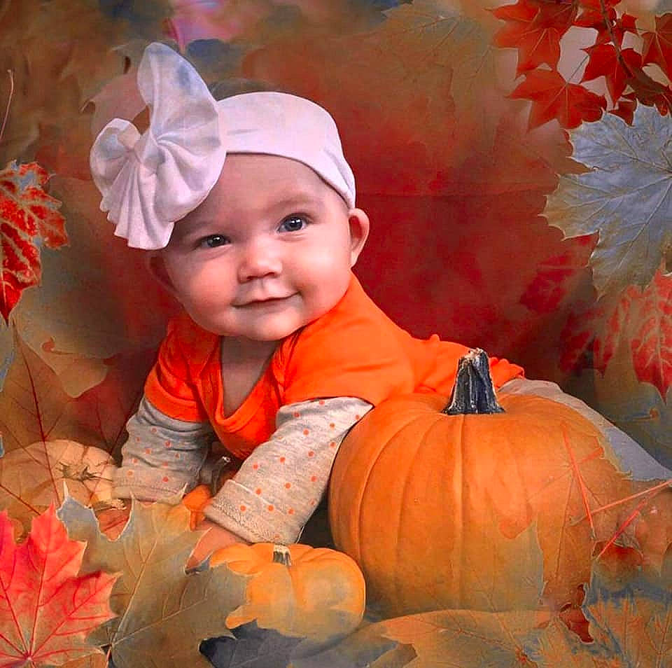 Ayven is registered to the contest to win money with this photo: art, autumn, baby, calabaza, child, cucurbita, gourd, headwear, orange, painting, person, plant, pumpkin, toddler, winter_squash