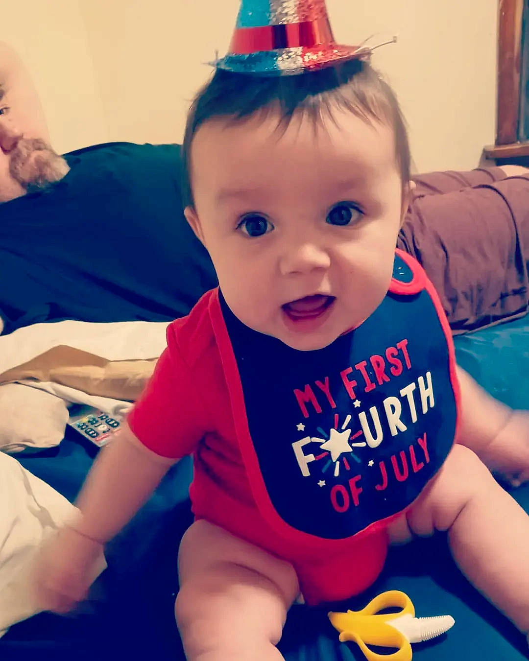 Nathan joined the competition — help win amazing prizes! baby, baby_toddler_clothing, blue, cap, cone, cool, costume_hat, electric_blue, fun, hairstyle, happy, head, party_hat, person, sleeve, smile, standing, surprise, t_shirt, thigh