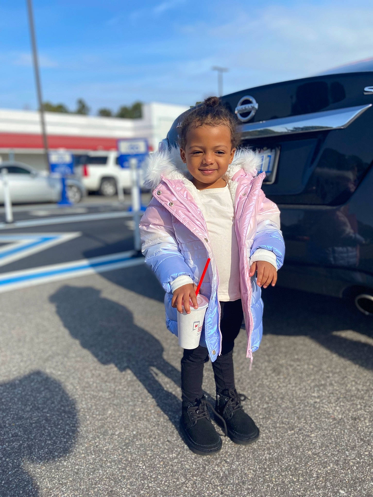 Ivy joined the competition — help win amazing prizes! asphalt, automotive_design, automotive_exterior, bumper, child, cloud, electric_blue, footwear, fun, joy, leisure, motor_vehicle, person, recreation, road, road_surface, sky, smile, street_fashion, toddler