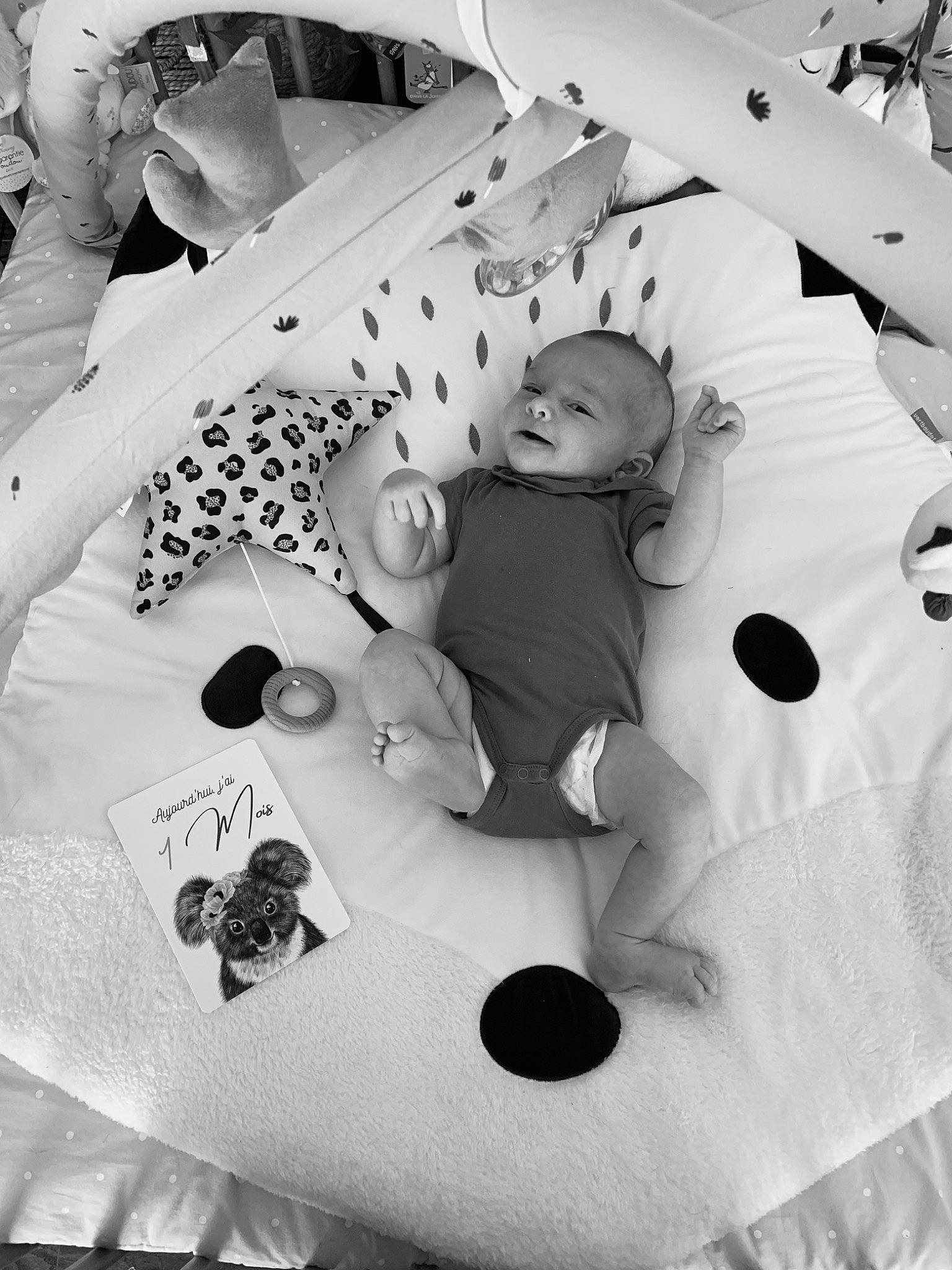 Alba a rejoint le concours — aidez-le/la à gagner de superbes lots ! baby, baby_toddler_clothing, bed, bedding, black, black_and_white, child, comfort, linens, monochrome, monochrome_photography, pattern, person, photograph, product, sleeve, snapshot, style, t_shirt, toddler