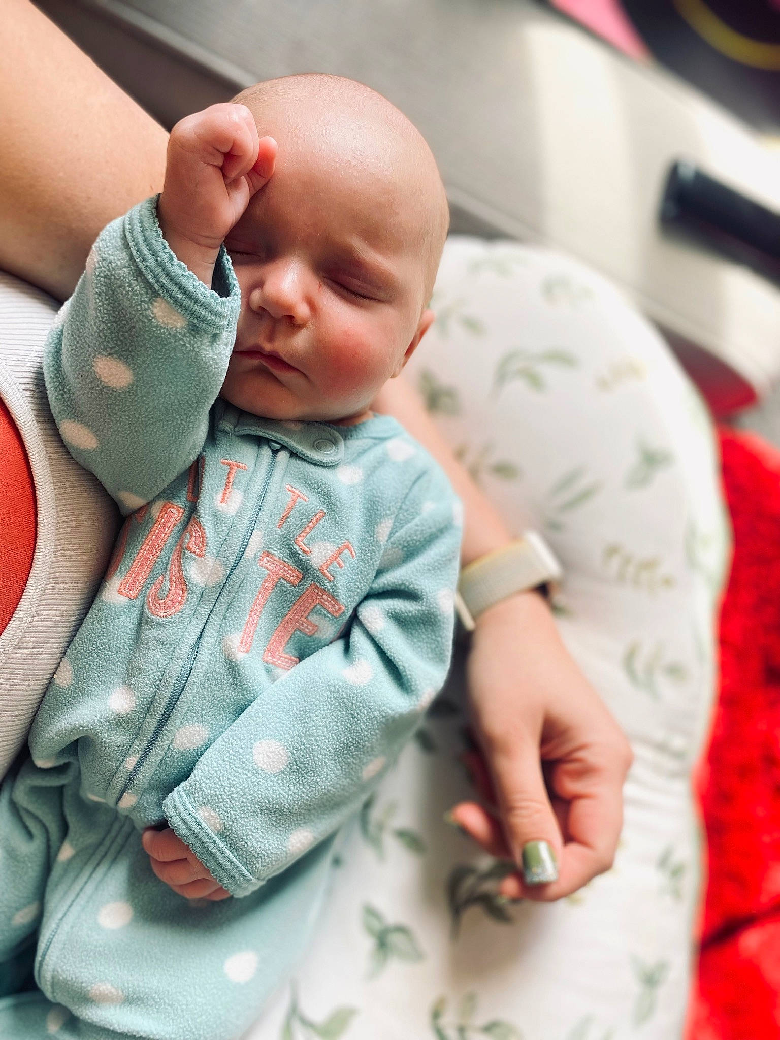 Bristol joined the competition — help win amazing prizes! baby, baby_products, baby_sleeping, baby_toddler_clothing, carmine, cheek, child, comfort, finger, gesture, happy, linens, nail, pattern, person, sitting, skin, sleeve, textile, thumb