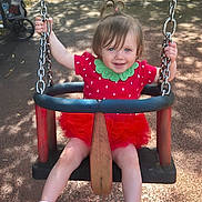 Ellouise-Enfys is registered to the contest to win money with this photo: toddler, child, swing, playground, red_dress, smiling, outdoor, grass, chains, sunlight, shadow, happy, person, fun, summer, cute, play, feet, sock, hair