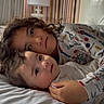 Arya joined the competition — help win amazing prizes! child, baby, siblings, bed, pajamas, curly_hair, cuddle, portrait, indoors, lamp, striped_curtain, cozy, family, close_up, soft_light, expression, cute, together, sleepwear, resting