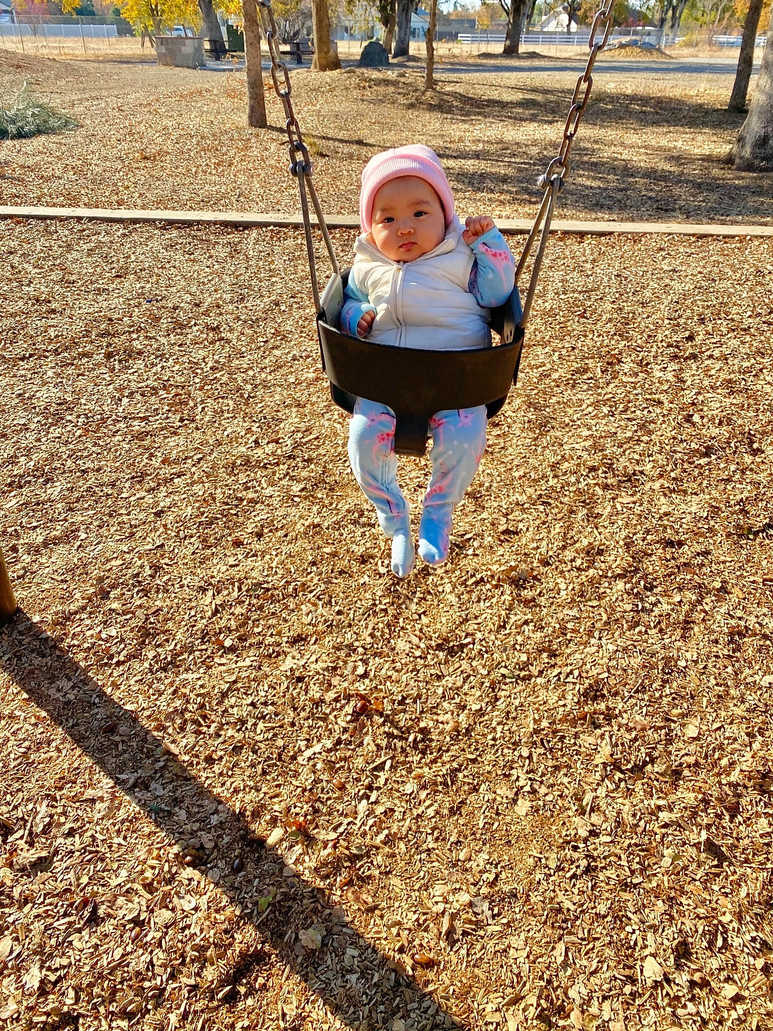 Deborah joined the competition — help win amazing prizes! autumn, baby, baby_toddler_clothing, balance, child, city, headwear, human_settlement, leaf, outdoor_play_equipment, people_in_nature, person, play, playground, public_space, spring, swing, toddler, woody_plant