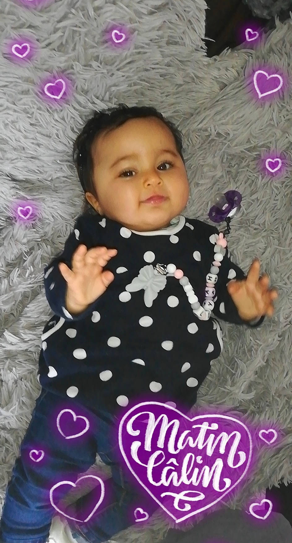 Liyah a rejoint le concours — aidez-le/la à gagner de superbes lots ! baby, baby_toddler_clothing, cheek, day_dress, design, lavender, magenta, pattern, person, pink, polka_dot, purple, violet