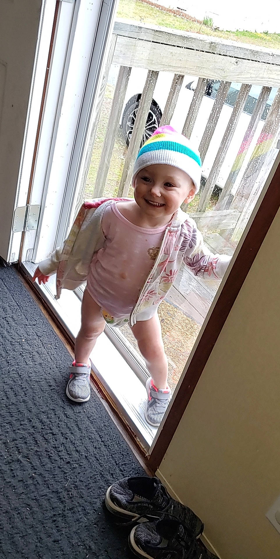 Christine joined the competition — help win amazing prizes! baby, beanie, cap, child, child_model, headgear, headwear, joy, person, smile, toddler, vacation