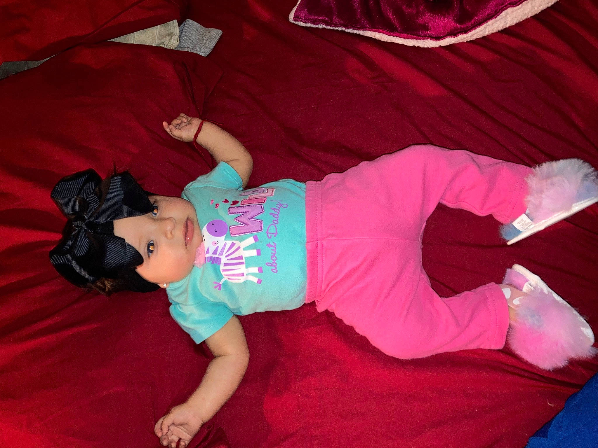 Amirah joined the competition — help win amazing prizes! baby, baby_toddler_clothing, child, comfort, cool, finger, fun, happy, hat, headwear, leg, magenta, mouth, person, pink, product, purple, shorts, sleeve, t_shirt