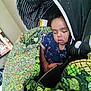 baby, blanket, car_seat, child, clothing, comfort, cozy, fabric, face, head, indoors, nap, patterned, peaceful, quilt, rest, seat, sleeping, toddler, young_child
