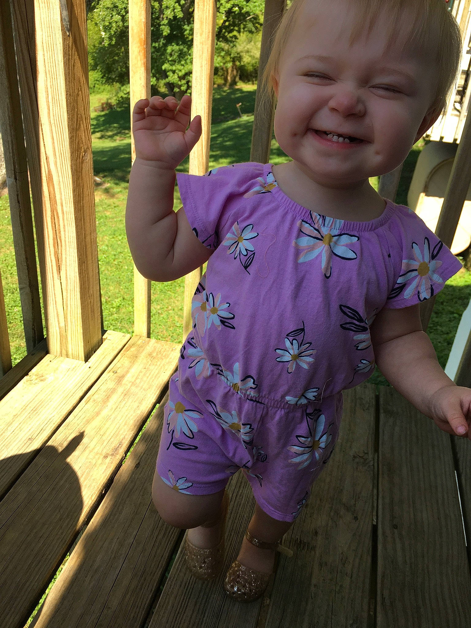 Jaclyn joined the competition — help win amazing prizes! baby, baby_toddler_clothing, face, facial_expression, finger, fun, gesture, grass, hair, happy, joy, leisure, nose, person, pink, purple, skin, sleeve, smile, toddler