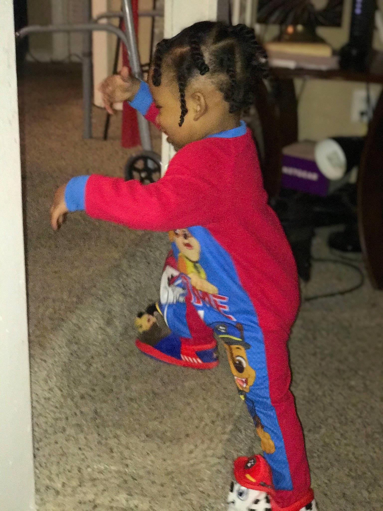 Kye joined the competition — help win amazing prizes! baby, balance, child, costume, fictional_character, floor, flooring, fun, joint, leisure, person, play, recreation, room, sitting, sportswear, t_shirt, toddler, wood