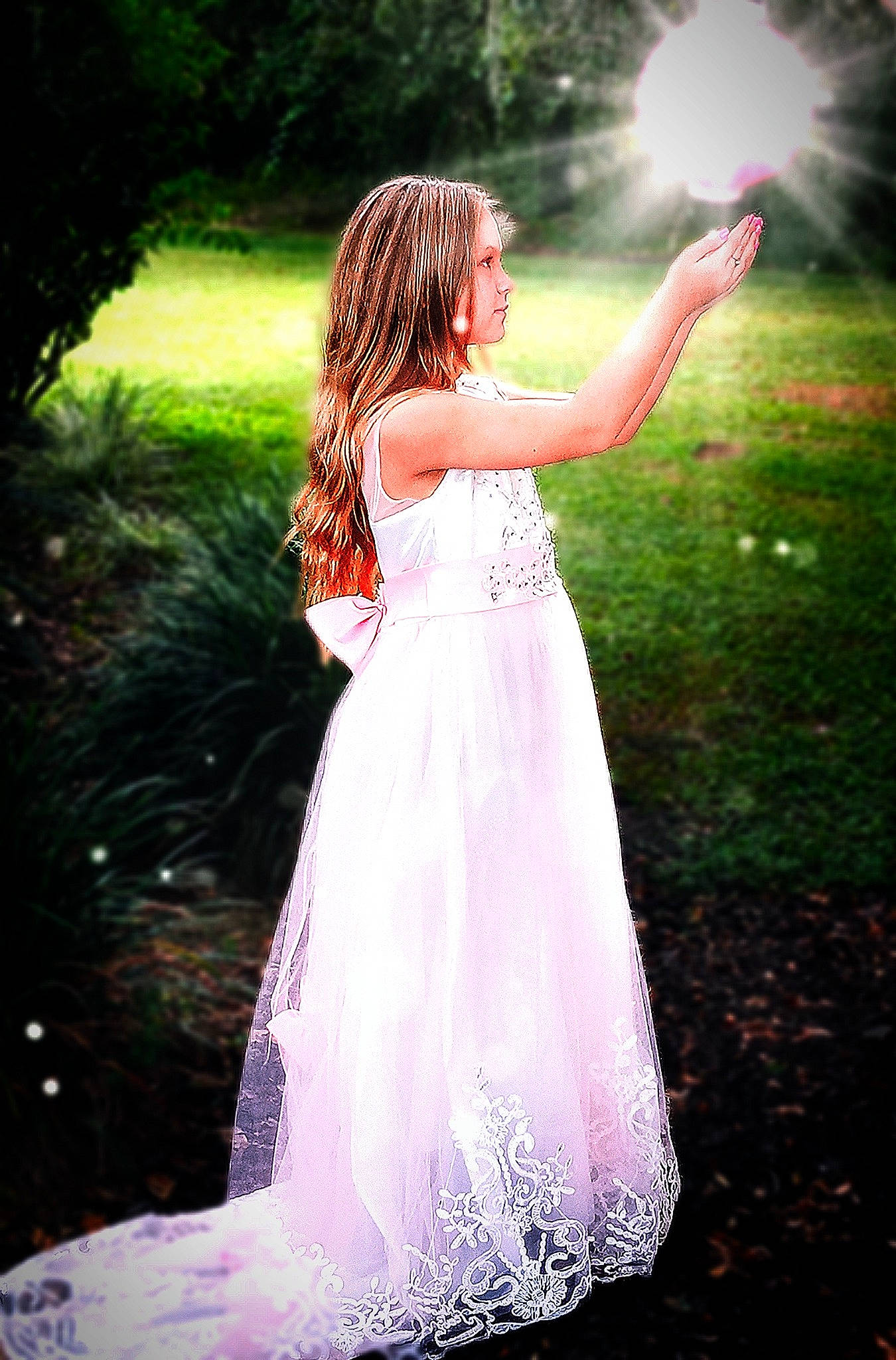 Adelina joined the competition — help win amazing prizes! bridal_clothing, bridal_party_dress, dress, flash_photography, gesture, gown, grass, hand, happy, light, morning, people_in_nature, person, photograph, plant, shoulder, summer, sunlight, tree, waist