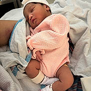 Akarii joined the competition — help win amazing prizes! newborn, baby, sleeping, pink_clothing, white_hat, hospital_blanket, hospital_id_bracelet, infant, cozy, cute, soft_texture, wrapped, resting, tiny_hand, tiny_feet, indoor, bed, blanket, peaceful, portrait