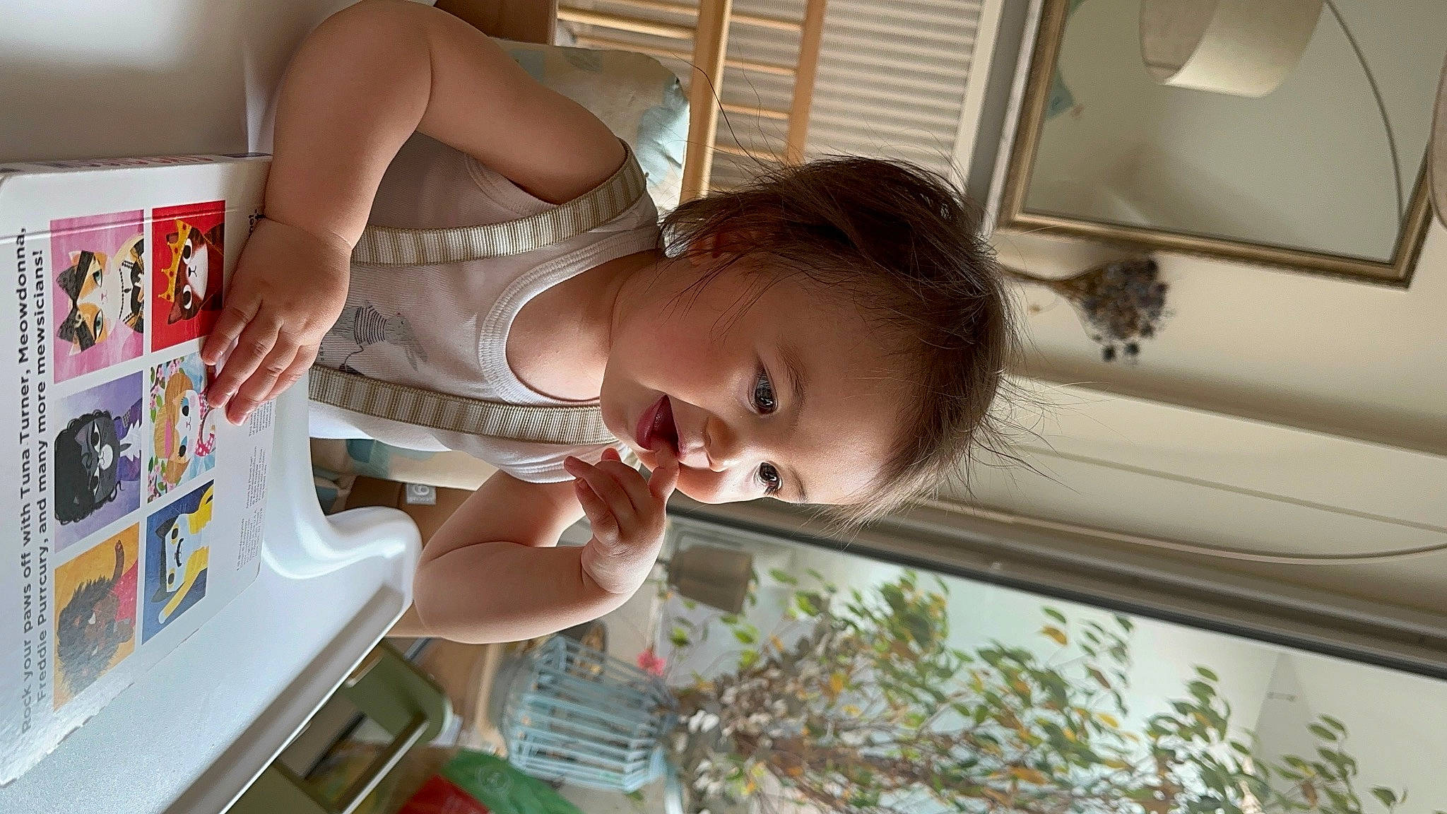 Léonie participe au concours pour gagner de l'argent avec cette photo : arm, baby, chest, child, finger, fun, hairstyle, happy, leisure, mouth, nose, person, room, smile, toddler, vacation, window, wood