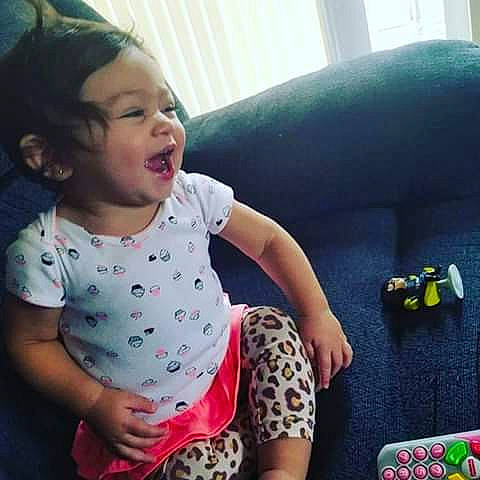 Allura is registered to the contest to win money with this photo: arm, black_hair, child, cool, day, eye, finger, fun, girl, hand, head, infant, mouth, organ, person, play, product, skin, smile, toddler