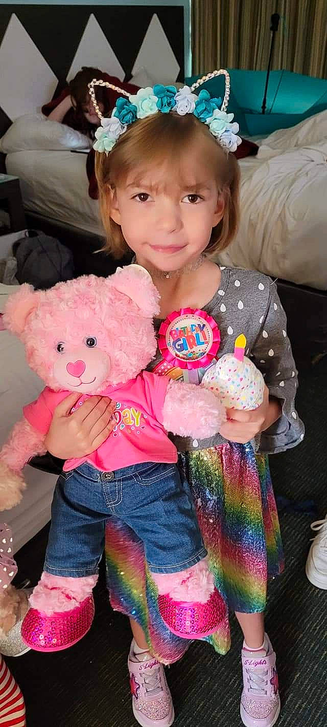 Odessa Blu joined the competition — help win amazing prizes! baby_toddler_clothing, blue, cheek, child, eye, fun, happy, head, headgear, person, pink, plush, purple, skin, smile, stuffed_toy, teddy_bear, textile, toddler, toy