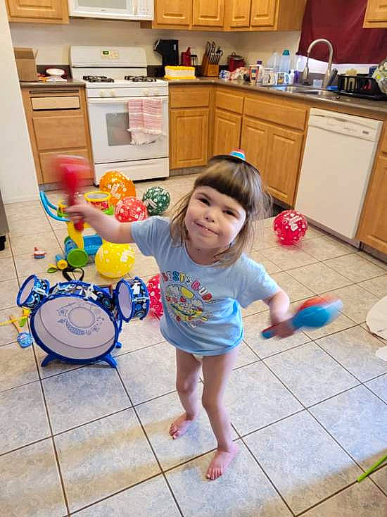 Sunny Mae joined the competition — help win amazing prizes! blue, cabinetry, child, countertop, cupboard, drawer, floor, flooring, happy, home_appliance, joy, kitchen, kitchen_appliance, kitchen_stove, major_appliance, membranophone, person, refrigerator, smile, snapshot